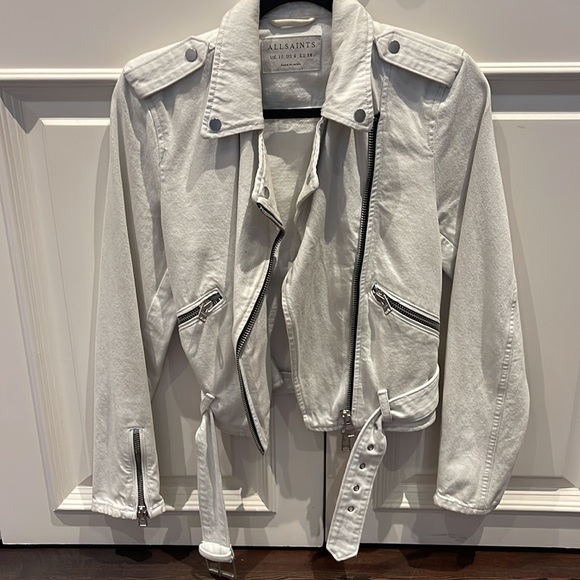ALL SAINTS Dessa Balfern White Denim Biker Jacket SIZE 6 - Picture 6 of 9